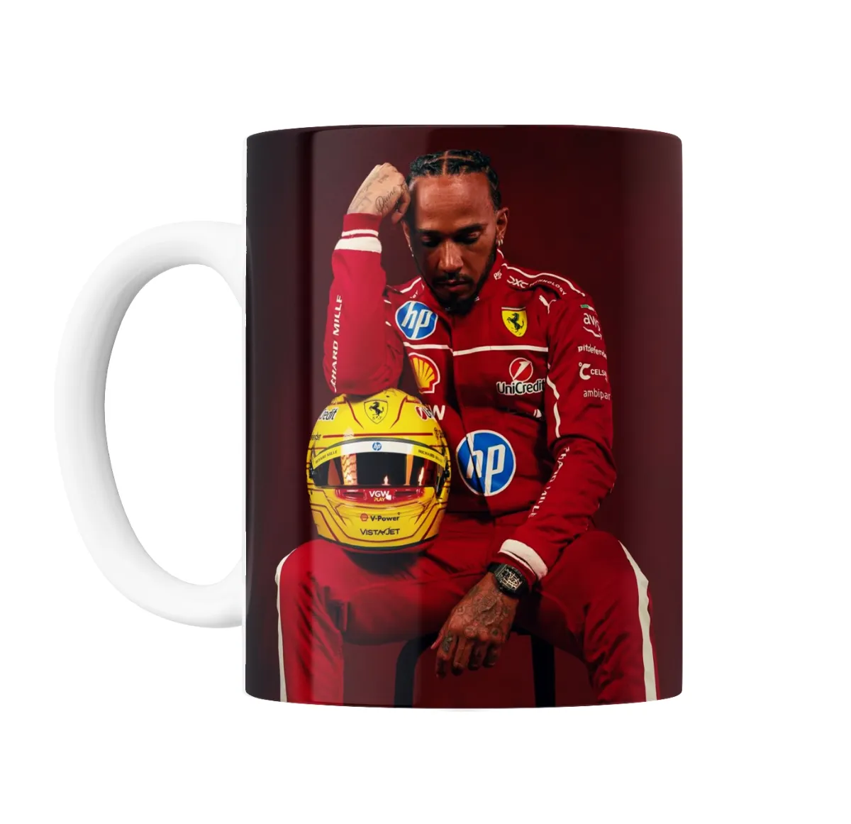 Taza de Cerámica Lewis Hamilton Ferrari Casco Amarillo - vista 2