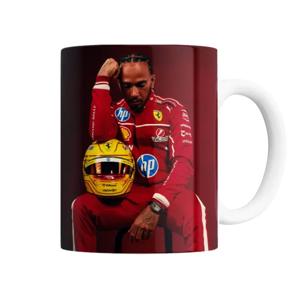 Taza de Cerámica Lewis Hamilton Ferrari Casco Amarillo