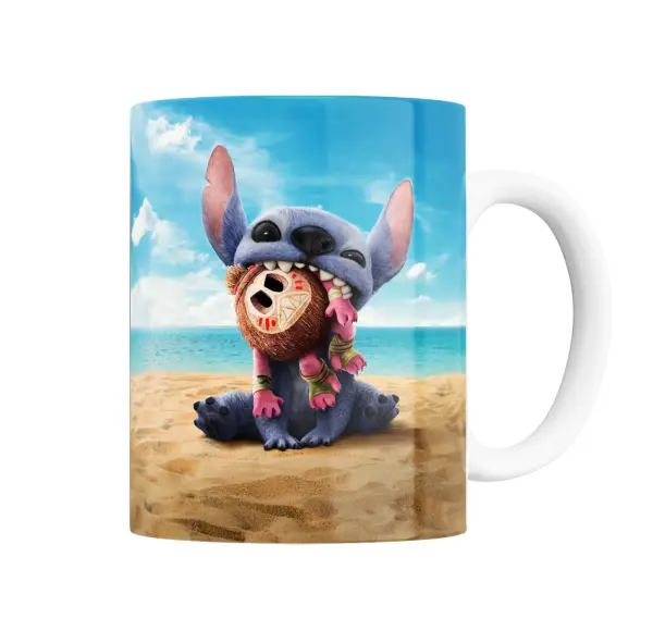 Taza de Cerámica Lilo y Stitch Stitch en la Playa con Tiki