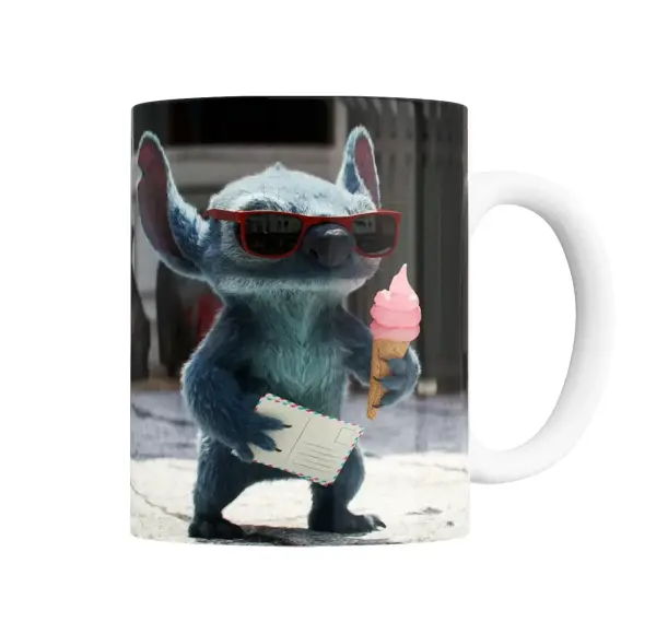 Taza de Cerámica Lilo y Stitch Stitch con Lentes y Helado