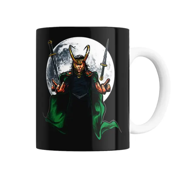 Taza de Cerámica Loki Dios de la Travesura con Dagas y Luna