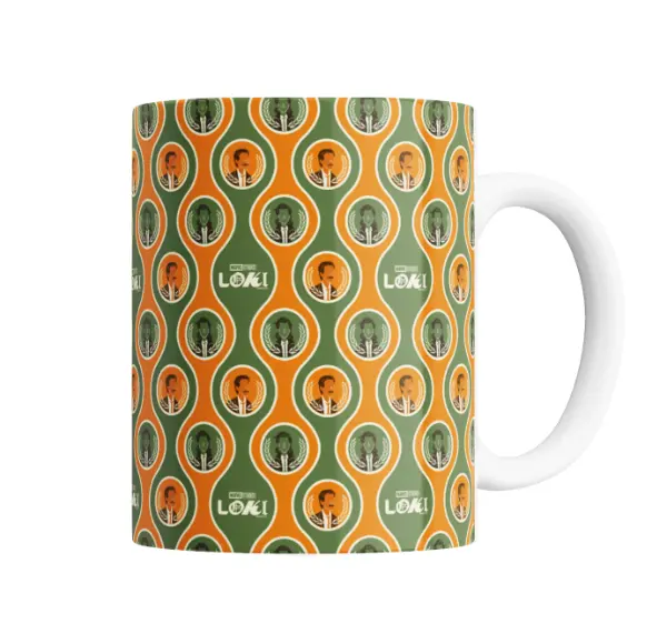 Taza de Cerámica Loki Patrón Vintage Verde y Naranja