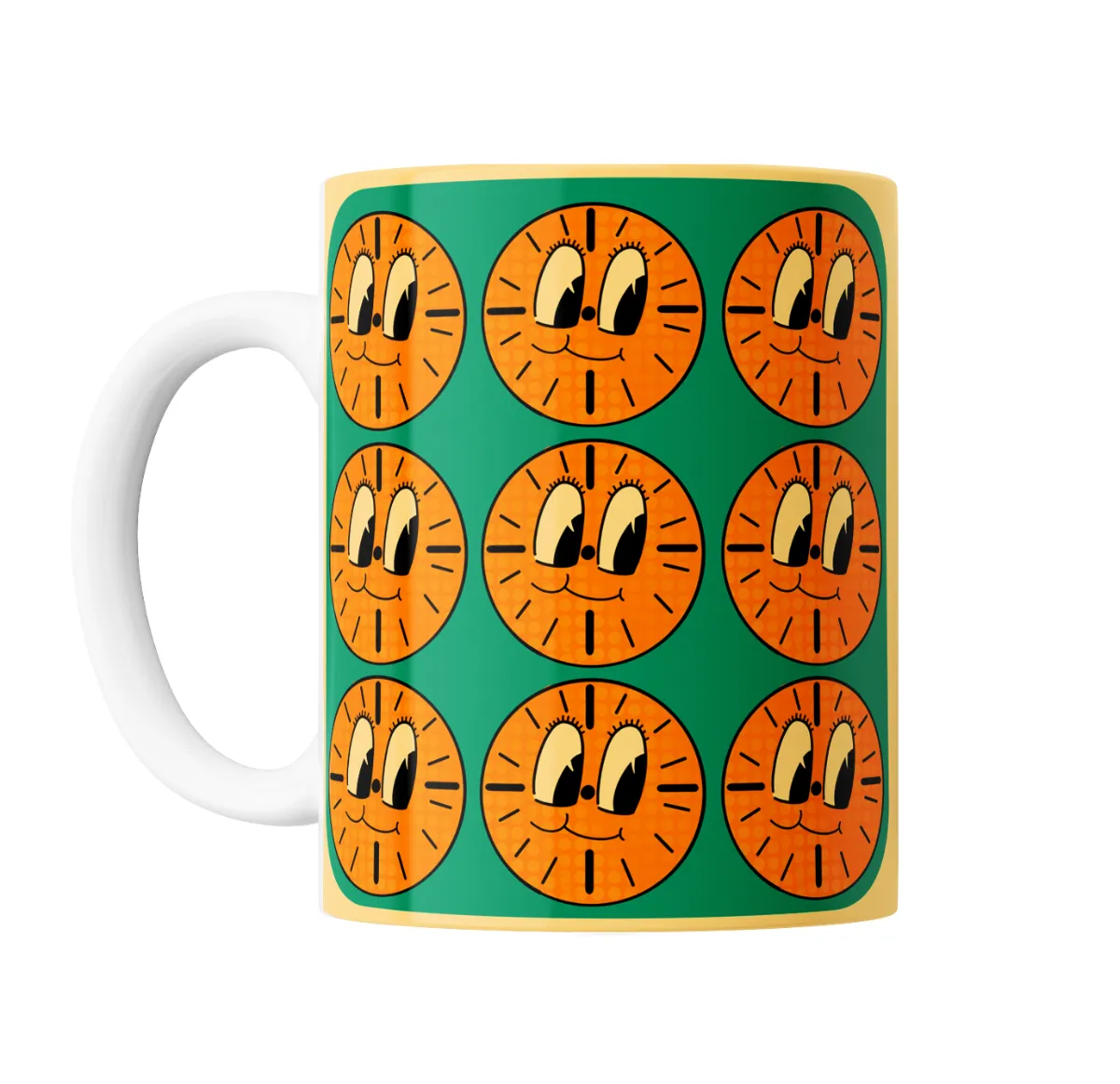 Taza de Cerámica Loki Caritas Naranjas Sol sobre Verde - vista 2