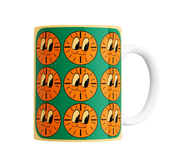Taza de Cerámica Loki Caritas Naranjas Sol sobre Verde