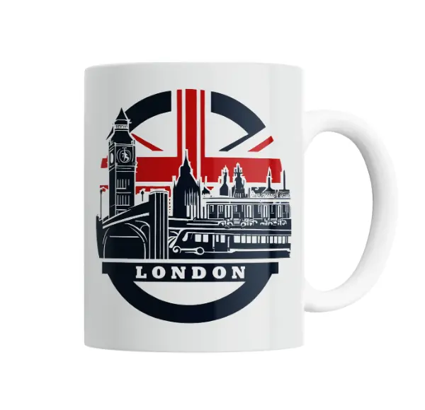 Taza de Cerámica Londres Big Ben Bandera Británica y Bus