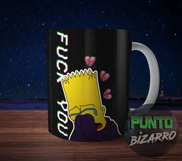 Taza de Cerámica Los Simpson Bart Triste Corazones Rotos
