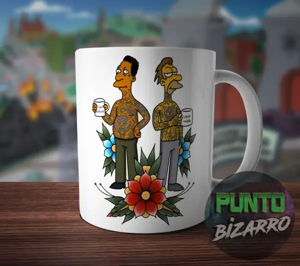 Taza de Cerámica Los Simpson Carl y Lenny Tatuados