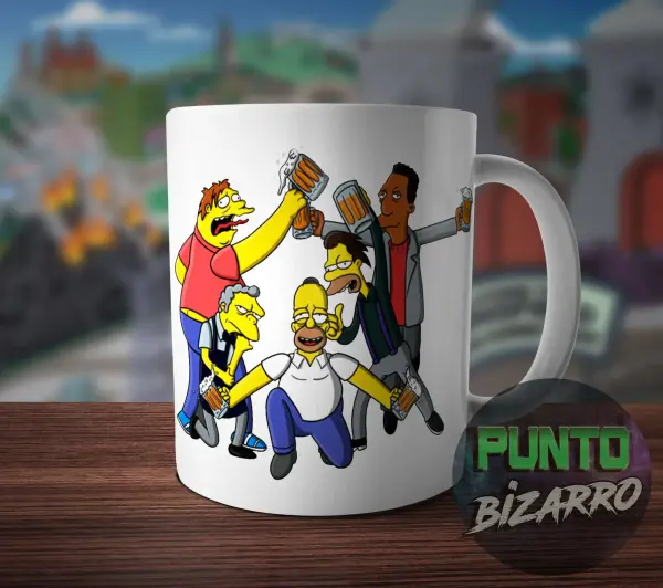 Taza de Cerámica Los Simpson Homer Barney Moe Lenny y Carl Brindis