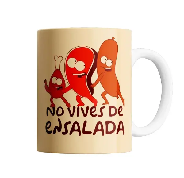 Taza de Cerámica Los Simpson No vives de ensalada carne pollo y chorizo