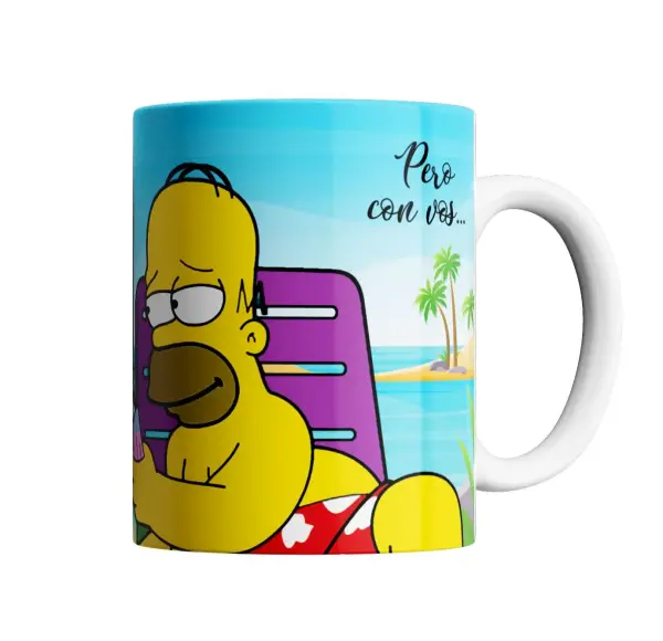 Taza de Cerámica Los Simpson Homer en la playa Pero con vos
