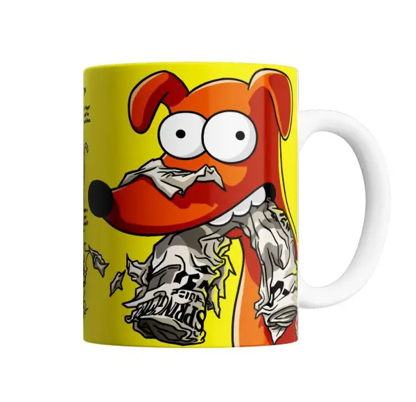 Taza de Cerámica Los Simpson Ayudante de Santa comiendo el diario