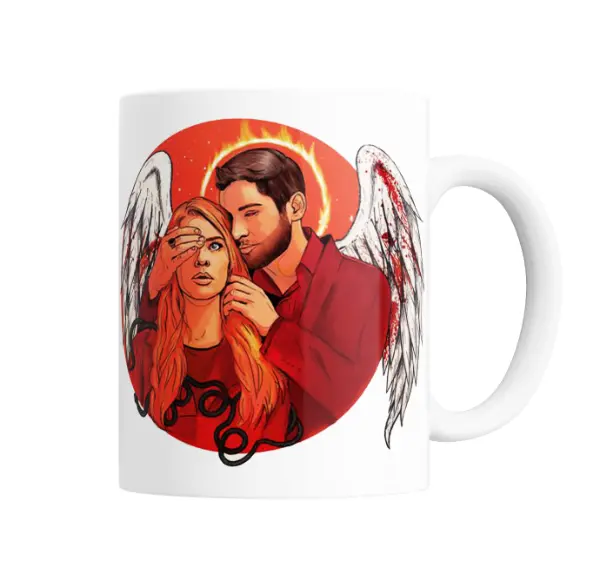Taza de Cerámica Lucifer Lucifer y Chloe con alas y halo