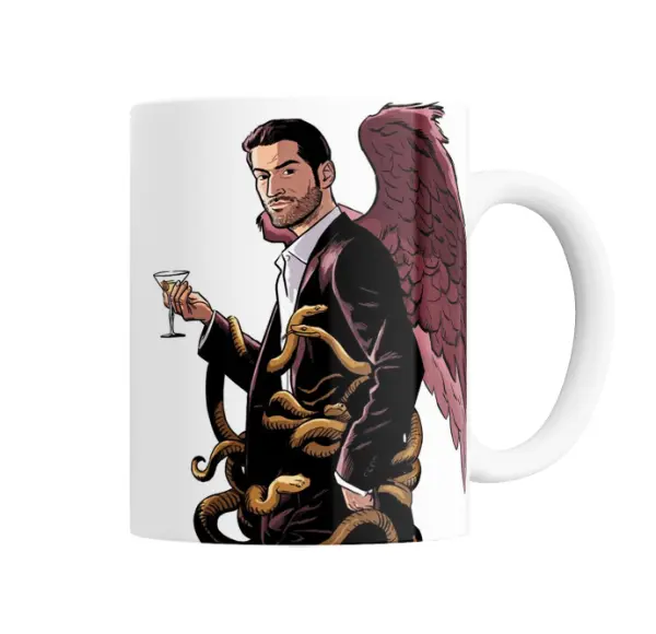 Taza de Cerámica Lucifer Morningstar con Alas y Serpientes