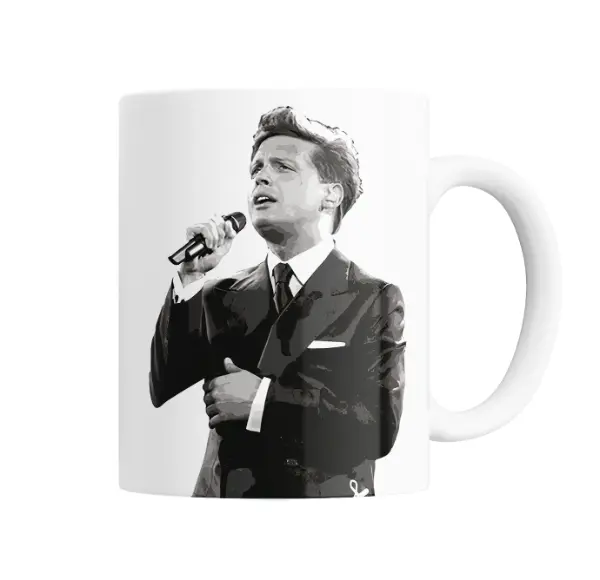 Taza de Cerámica Luis Miguel Cantando en Blanco y Negro