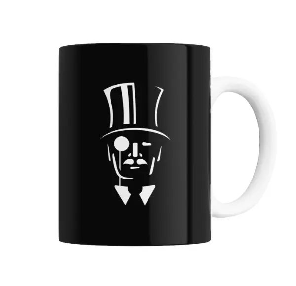 Taza de Cerámica Diseño Negro con Galera y Monóculo