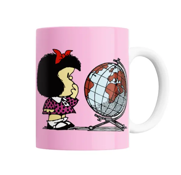 Taza de Cerámica Mafalda y el Globo Terráqueo