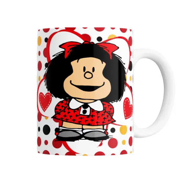 Taza de Cerámica Mafalda Corazones y Lunares