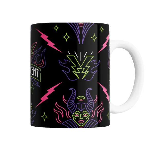 Taza de Cerámica Malefica Neón Rayos y Murciélagos