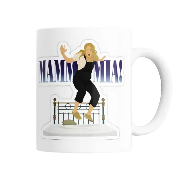 Taza de Cerámica Mamma Mia Mujer Saltando en la Cama