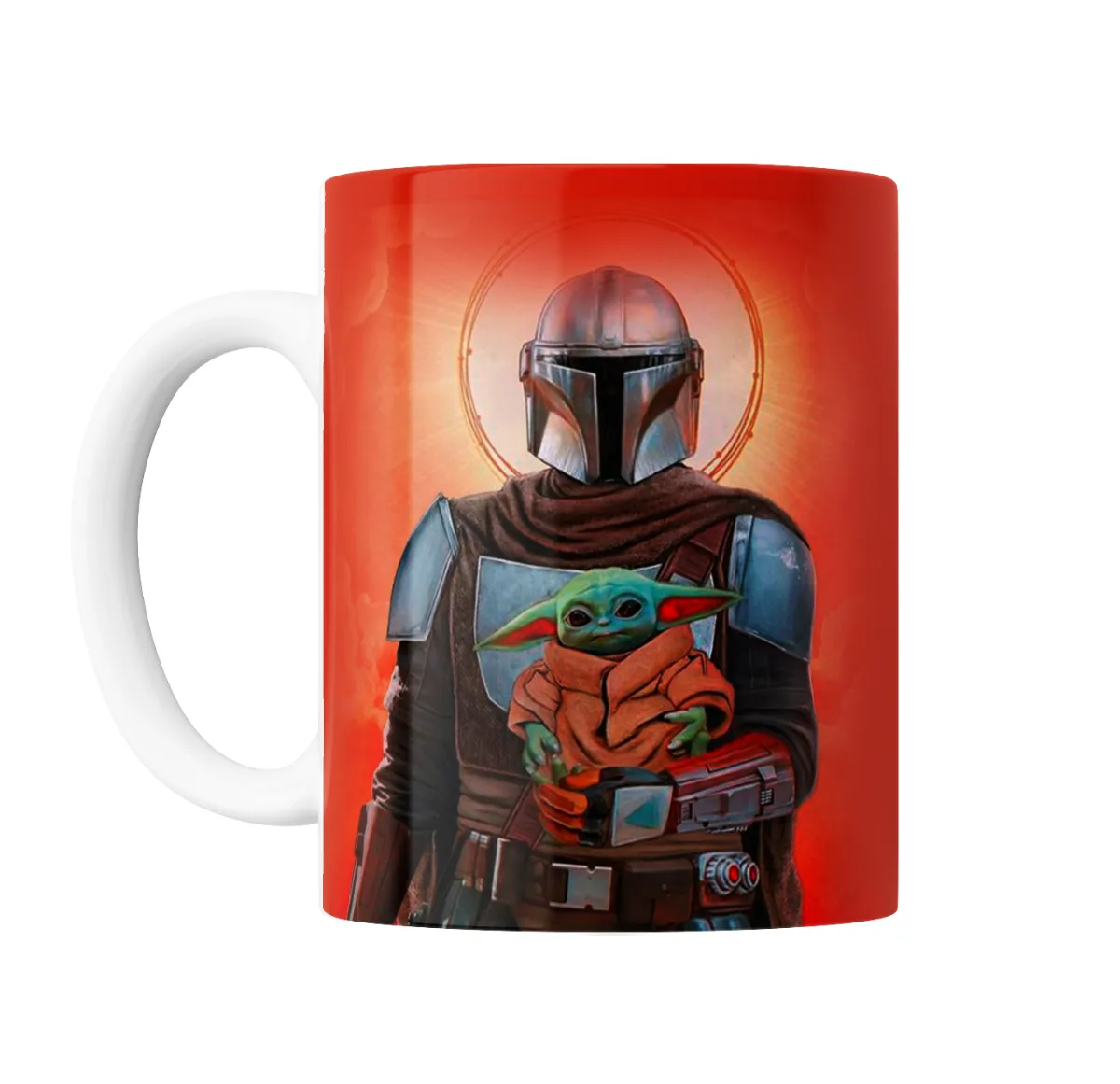 Taza de Cerámica The Mandalorian Mando y Grogu Halo Naranja - vista 2