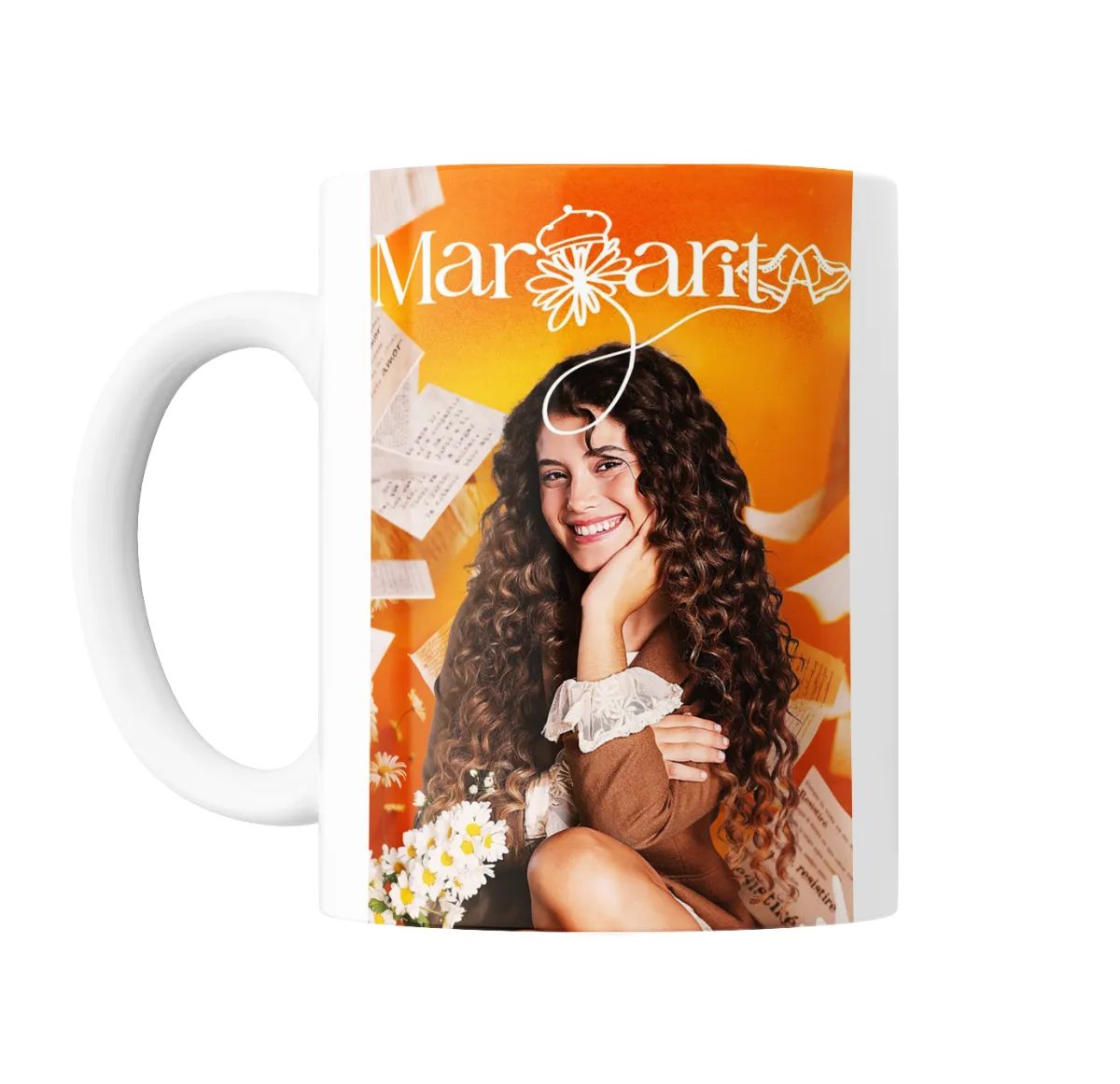 Taza de Cerámica Margarita Serie Póster Naranja con Flores - vista 2