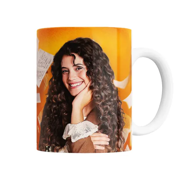Taza de Cerámica Margarita Sonrisa Fondo Naranja