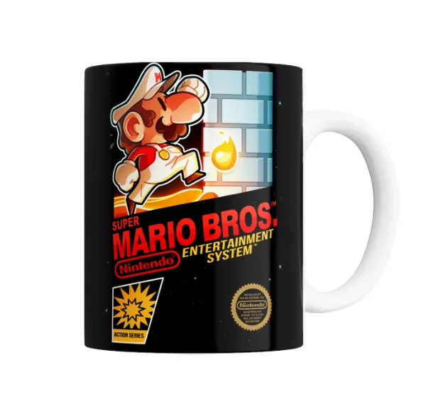 Taza de Cerámica Super Mario Bros Mario Fire Flower Cartucho NES
