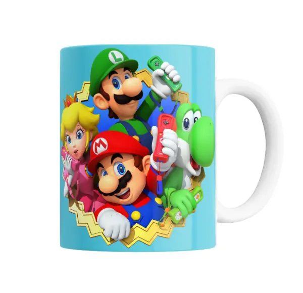Taza de Cerámica Super Mario Bros Mario Luigi Peach Yoshi Wii
