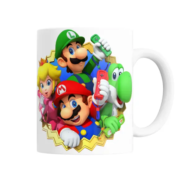 Taza de Cerámica Mario Bros Mario Luigi Peach y Yoshi