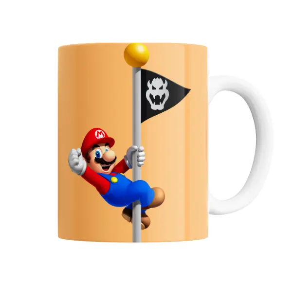 Taza de Cerámica Mario Bros Mario trepando el mástil del castillo