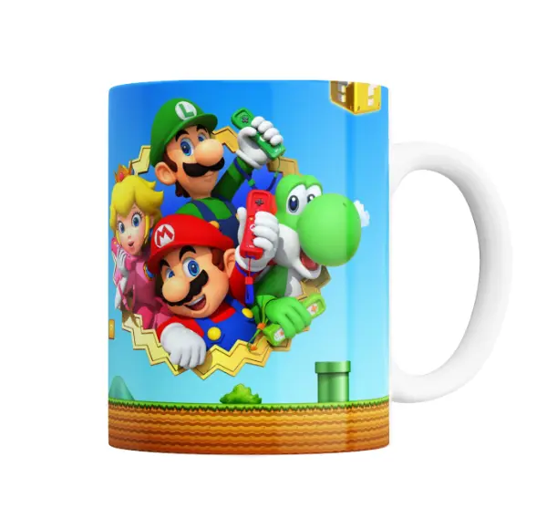 Taza de Cerámica Mario Bros Mario, Luigi, Peach y Yoshi