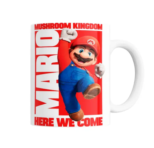 Taza de Cerámica Mario Bros Mario Mushroom Kingdom Here We Come