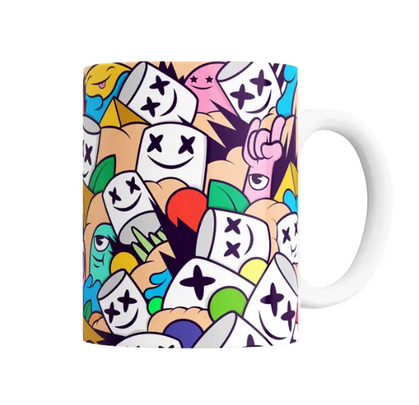 Taza de Cerámica Marshmello Patrón Gráfico Colorido