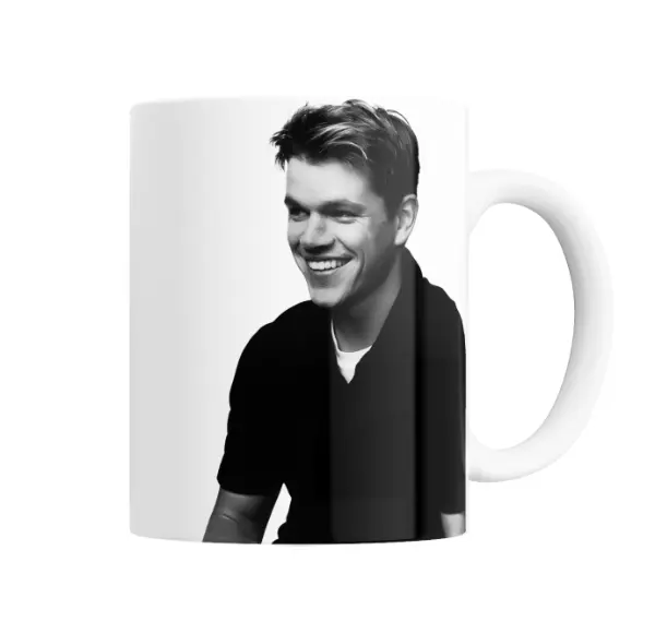 Taza de Cerámica Matt Damon Retrato Blanco y Negro Sonrisa