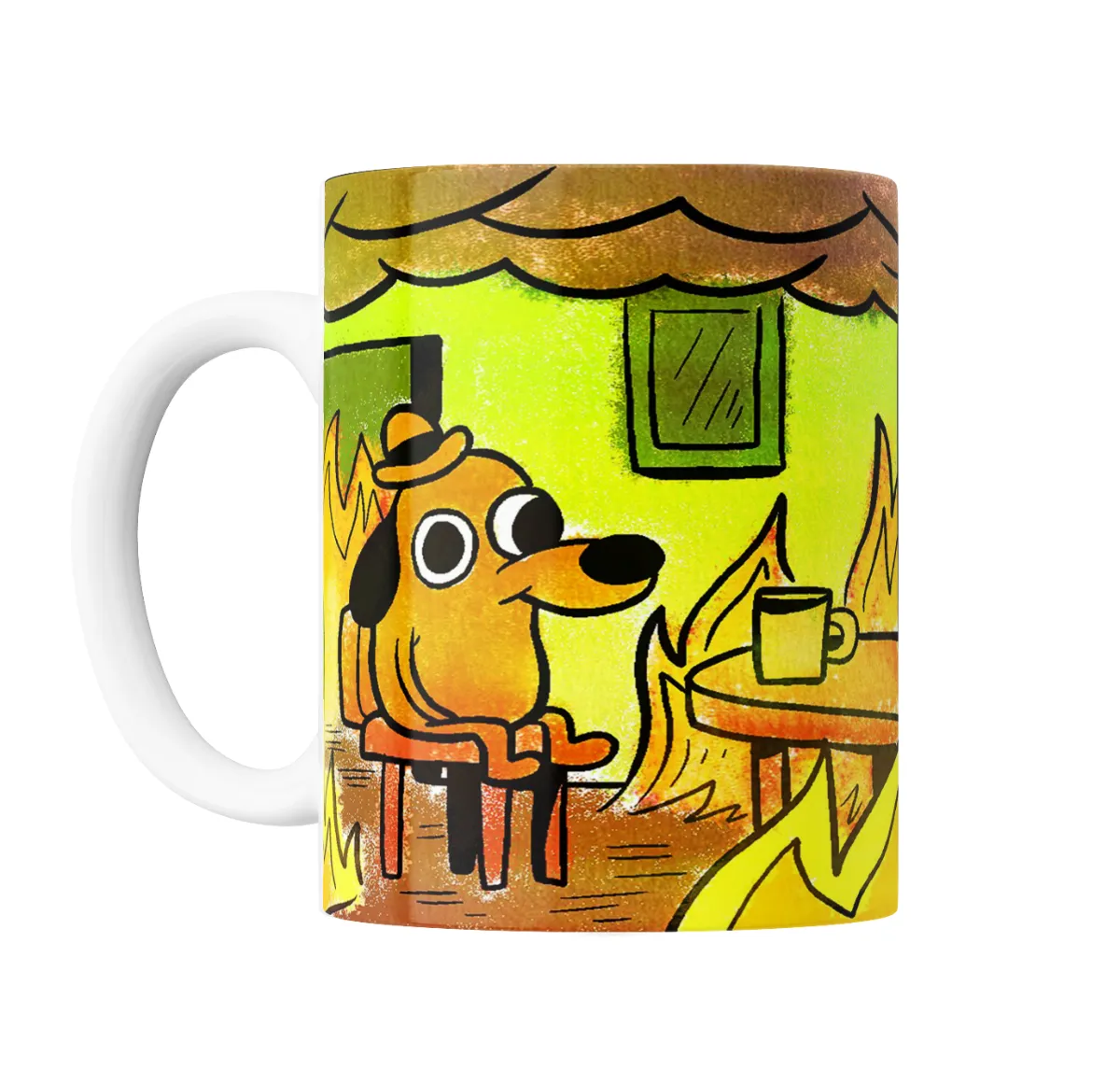 Taza de Cerámica Meme This Is Fine Perro en Llamas - vista 2
