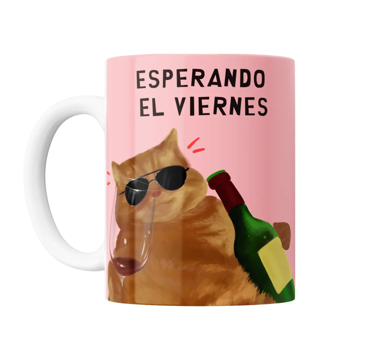 Taza de Cerámica Meme Gato Naranja Esperando el Viernes - vista 2
