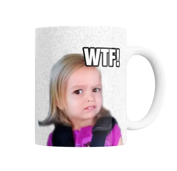 Taza de Cerámica Meme WTF Niña Confundida