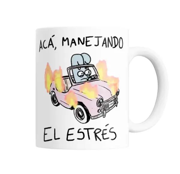 Taza de Cerámica Acá manejando el estrés