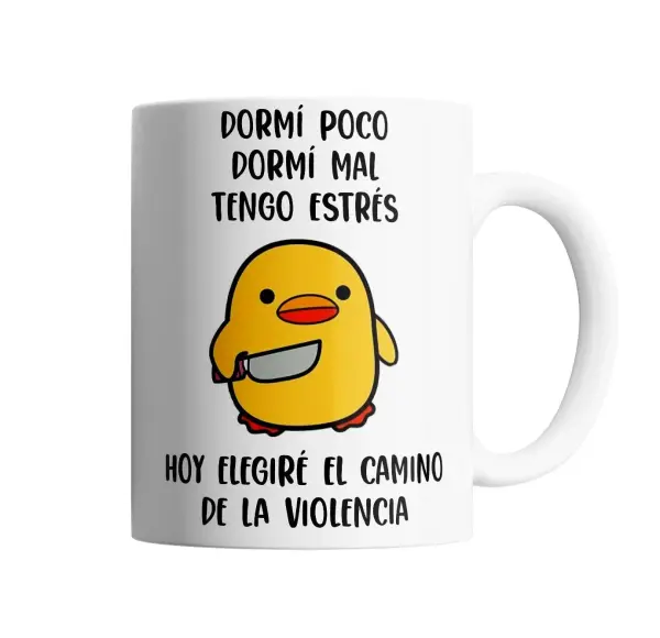 Taza de Cerámica Meme Pato Cuchillo Dormí Poco