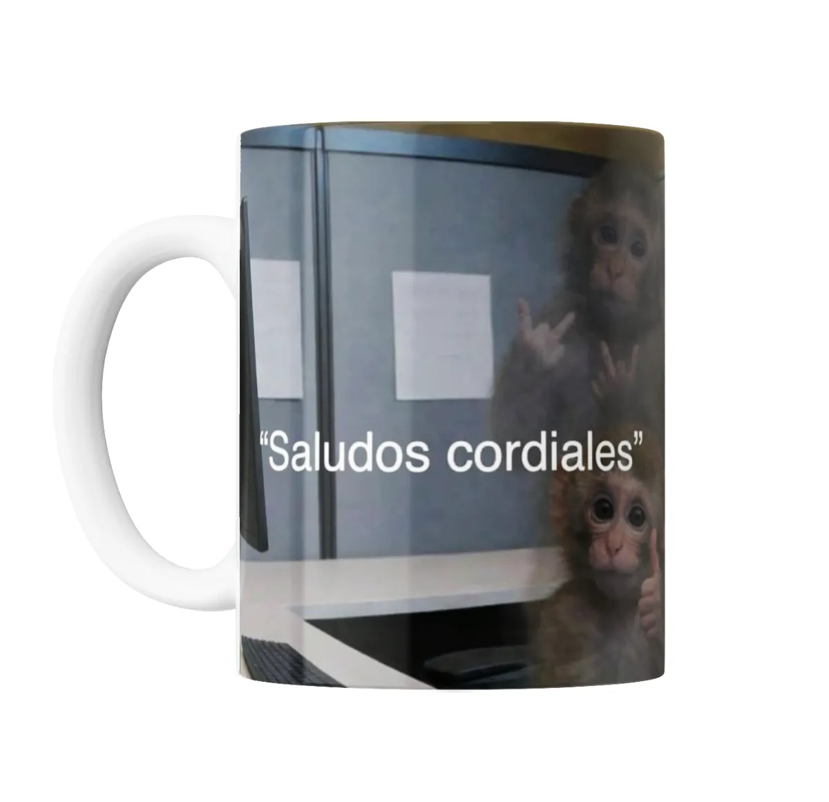 Taza de Cerámica Meme Mono Saludos Cordiales - vista 2