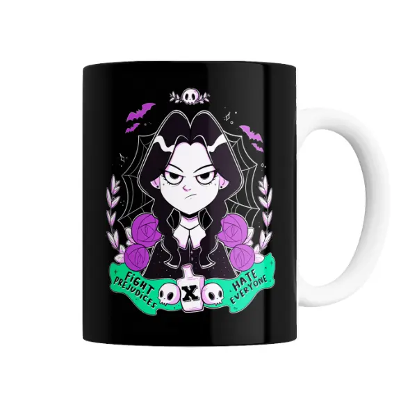 Taza de Cerámica Merlina Fight Prejudices Hate Everyone
