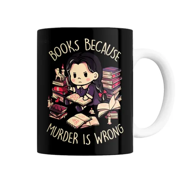 Taza de Cerámica Merlina Books Because Murder Is Wrong