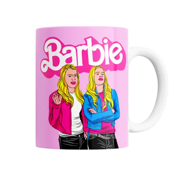 Taza de Cerámica Barbie Chicas Chaquetas Rosa y Celeste