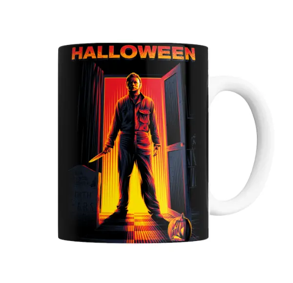 Taza de Cerámica Halloween Michael Myers con Cuchillo y Calabaza