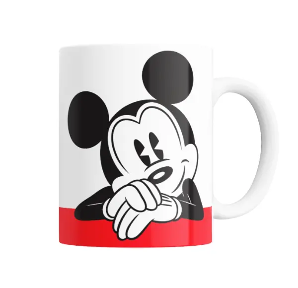 Taza de Cerámica Mickey Mouse Pensativo Blanco y Rojo