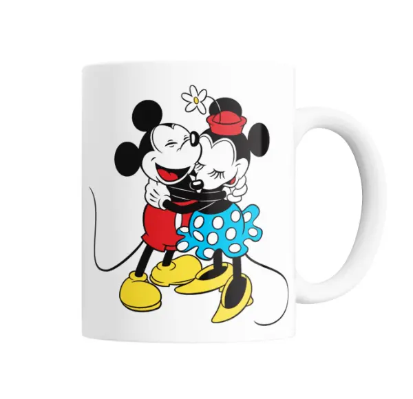 Taza de Cerámica Mickey Mouse y Minnie Abrazados Vintage