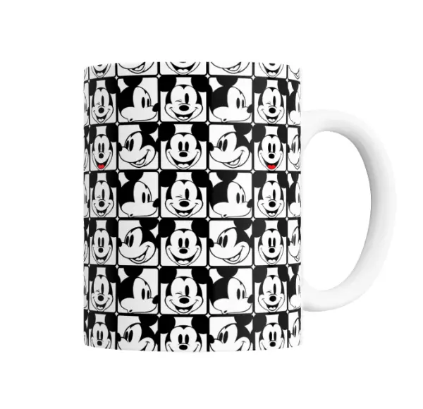 Taza de Cerámica Mickey Mouse Patrón Blanco y Negro