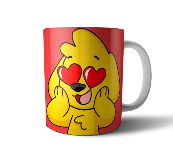 Taza de Cerámica Personaje Amarillo Ojos de Corazón