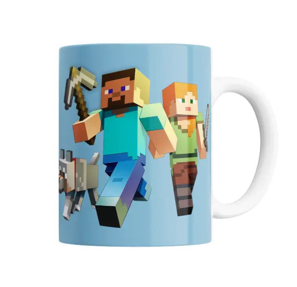 Taza de Cerámica Minecraft Steve Alex y Lobo