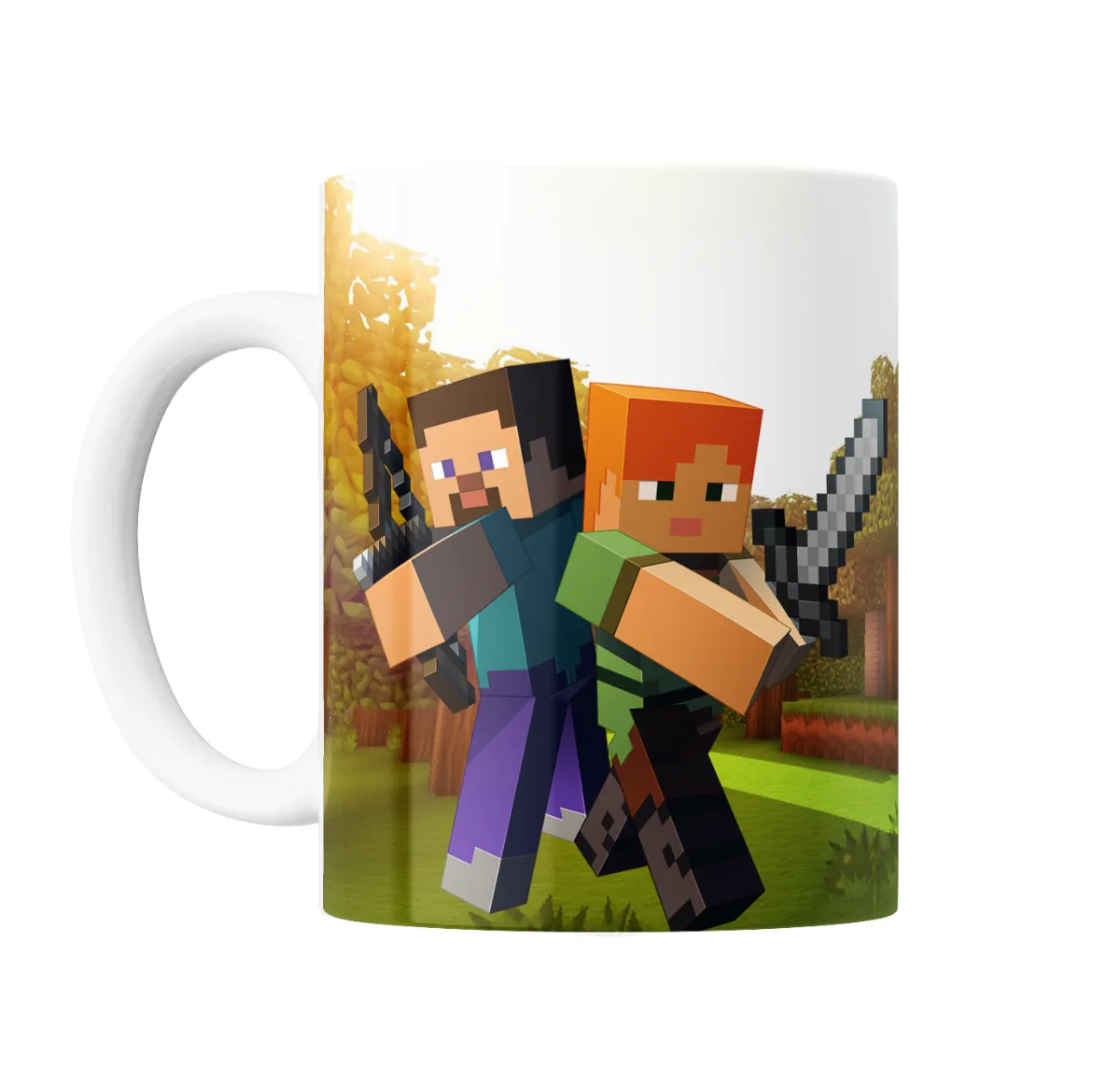 Taza de Cerámica Minecraft Steve y Alex con Espadas - vista 2